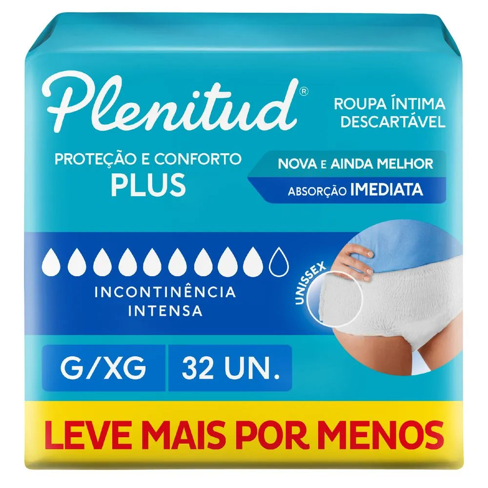 Roupa Íntima Descartável Unissex Plenitud Plus G/XG 32 Unidades