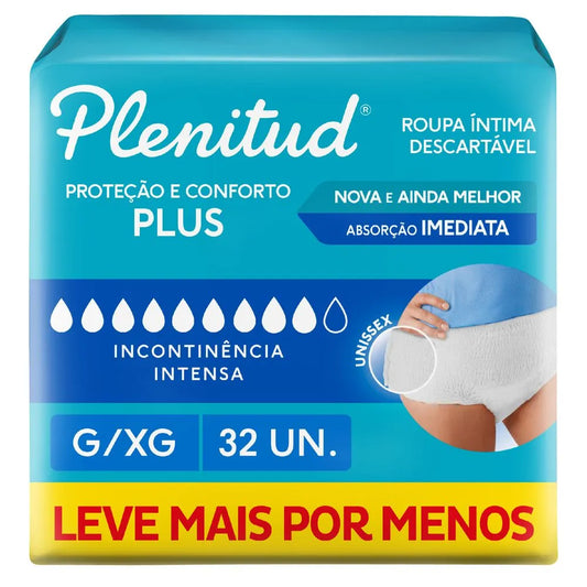 Roupa Íntima Descartável Unissex Plenitud Plus G/XG 32 Unidades