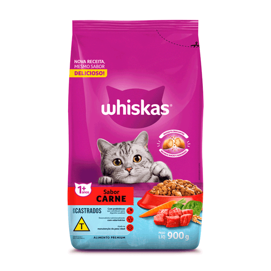 Ração Whiskas Carne Gatos Adultos Castrados 900g