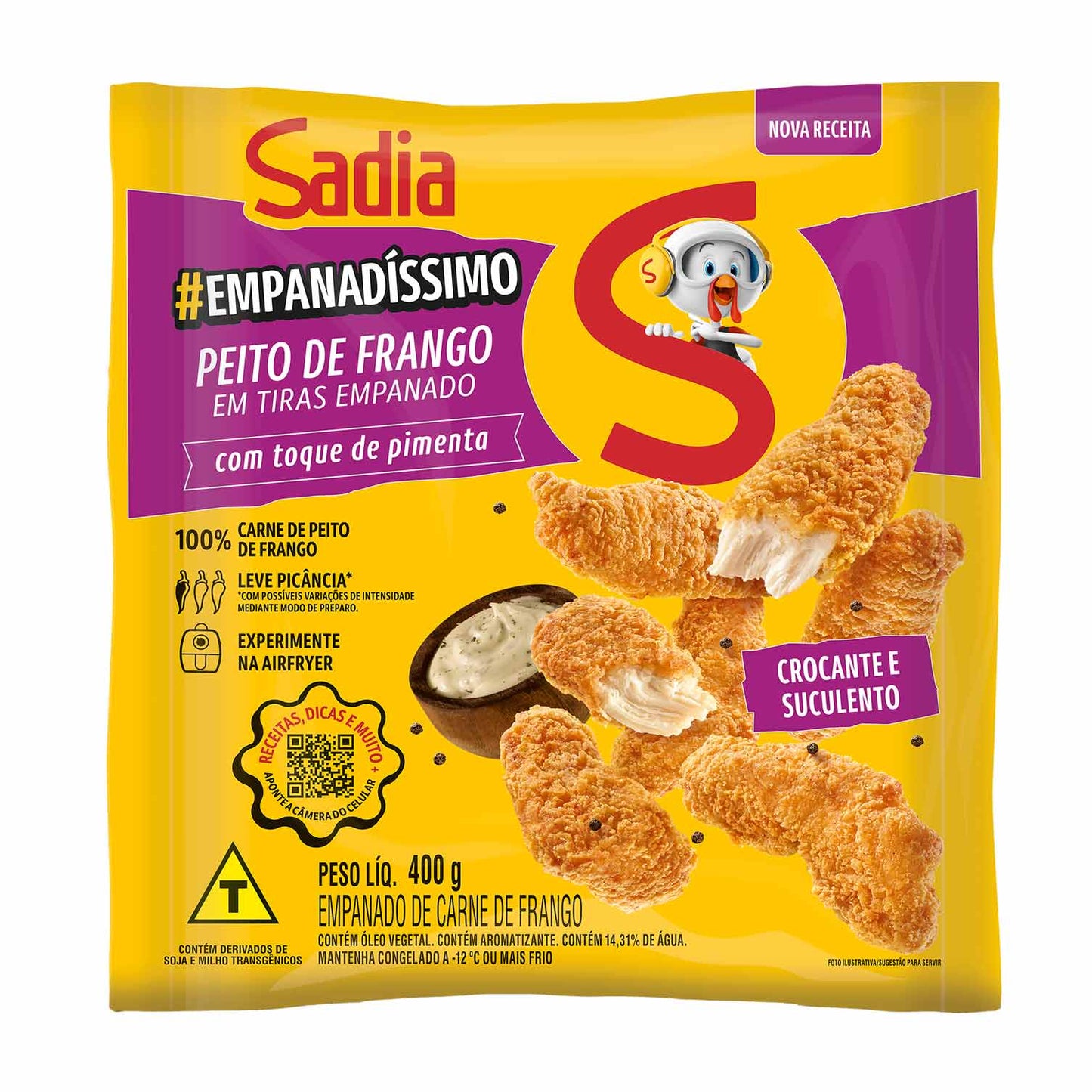 Empanado de frango peito em tiras com toque de pimenta Sadia Empanadíssimo 400g