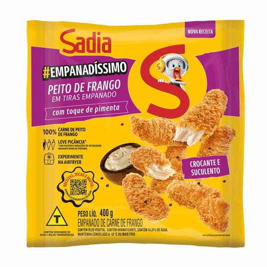 Empanado de frango peito em tiras com toque de pimenta Sadia Empanadíssimo 400g