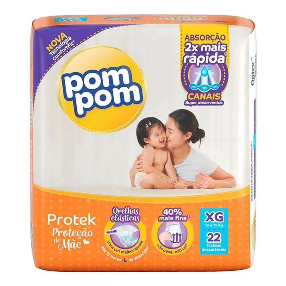Fralda Descartável Pom Pom Protek Baby Econômica Extra Grande 22 Unidades