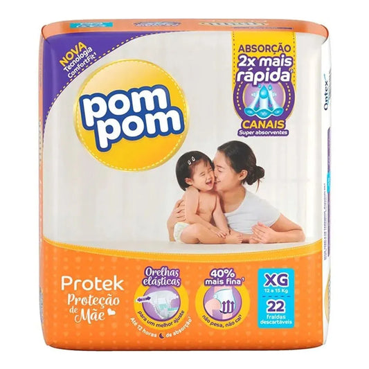 Fralda Descartável Pom Pom Protek Baby Econômica Extra Grande 22 Unidades