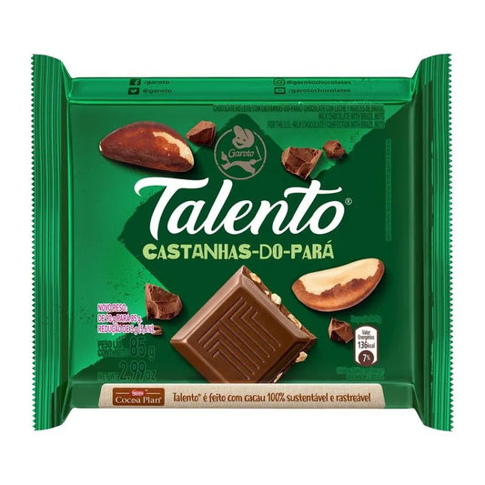 Talento Tablete Chocolate ao Leite Castanha Pará 85g