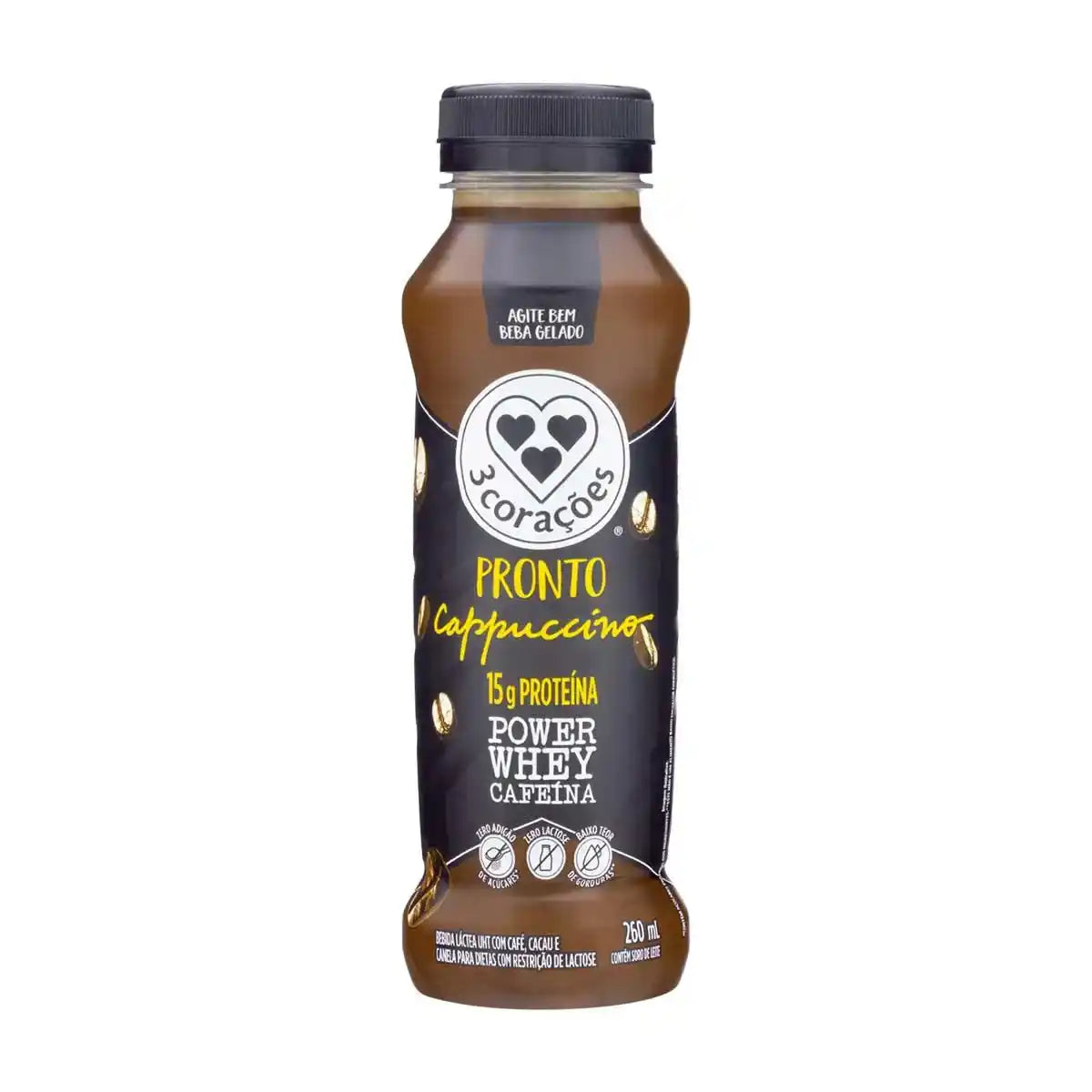 Bebida Láctea Uht Cappuccino Zero Lactose Power Whey Cafeína 3 Corações 260ml
