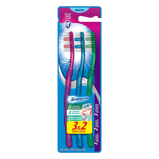 Escova Dental Macia Tripla 123 Sorriso 3 Unidades
