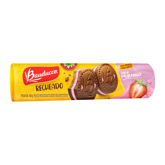 Biscoito Recheado Bauducco Chocolate Com Recheio de Morango 140g