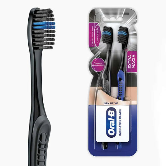 Escova Dental Extramacia Sensitive Oral-B Pro-Saúde Indicator Black 2 Unidades