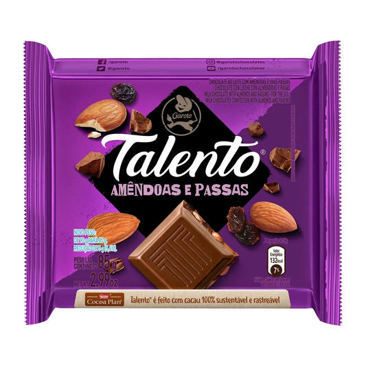 Talento Tablete Chocolate Amêndoa Passas 85g