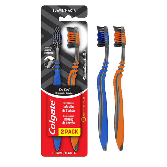 Escova Dental Macia Infusão de Carvão Colgate Zig Zag 2 Unidades