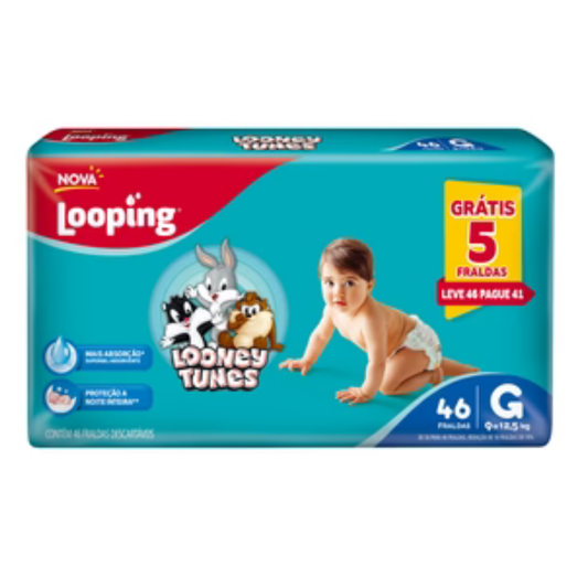Fralda infantil looney tunes Looping hiper G 46 unidades