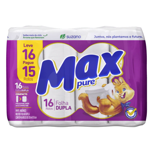Papel Higiênico Folha Dupla Max Pure 30m 16 Rolos
