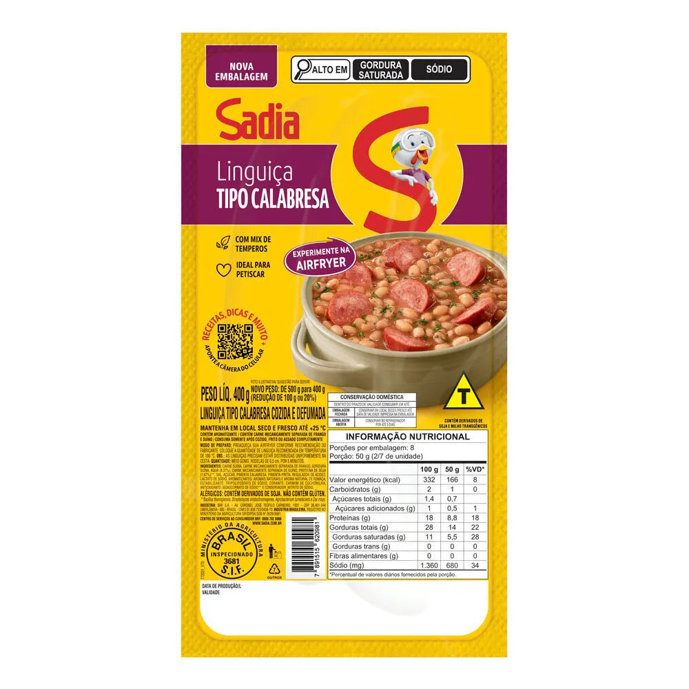 Linguiça Calabresa Cozida e Defumada Sadia 400g