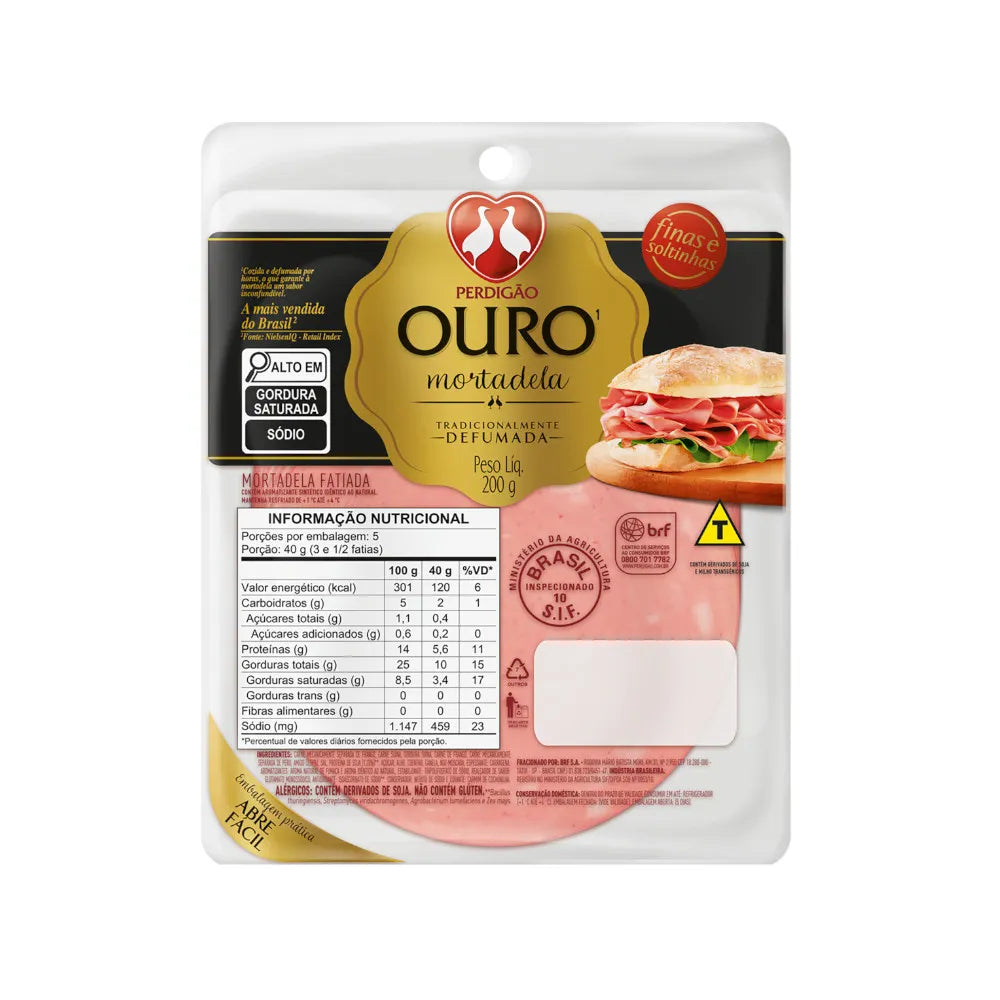 Mortadela Defumada Perdigão Ouro 200g