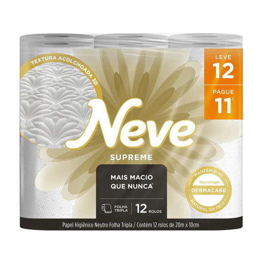 Papel Higiênico Neve Supreme Folha Tripla 20m 12 rolos