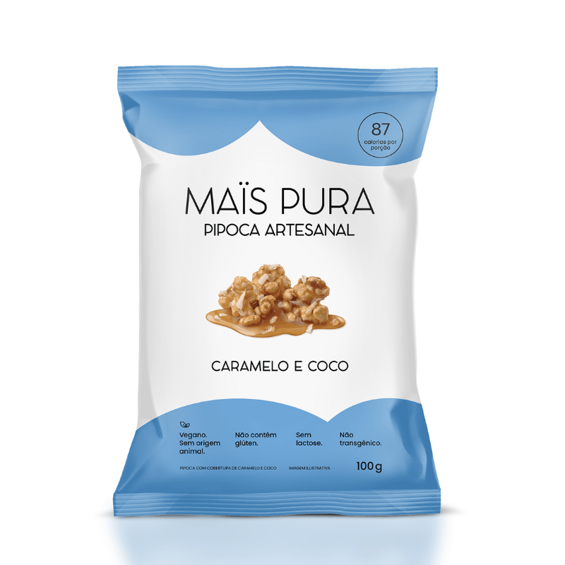 Pipoca Artesanal de Caramelo e Coco Mais Pura 100g