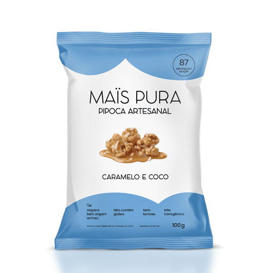 Pipoca Artesanal de Caramelo e Coco Mais Pura 100g