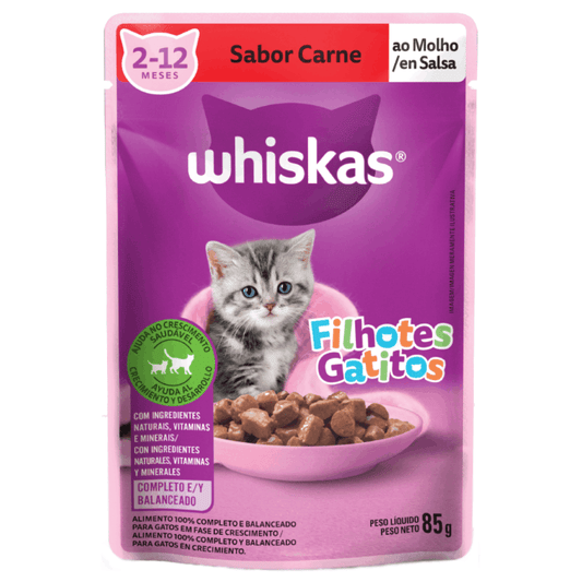 Ração Úmida Whiskas Sachê Carne ao Molho para Gatos Filhotes 85g
