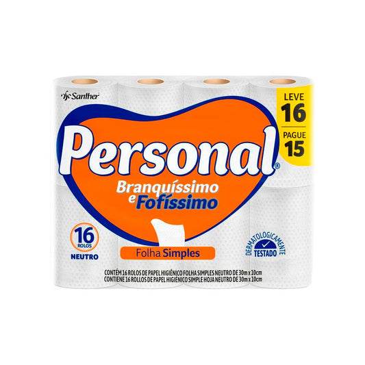 Papel Higiênico Folha Simples Personal Branquíssimo e Fofíssimo 16 Rolos